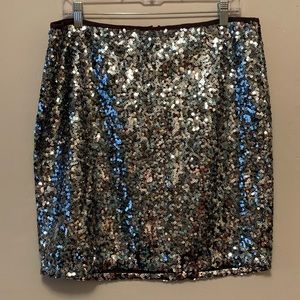 New with tags White House Black Market silver sequin mini skirt size 12